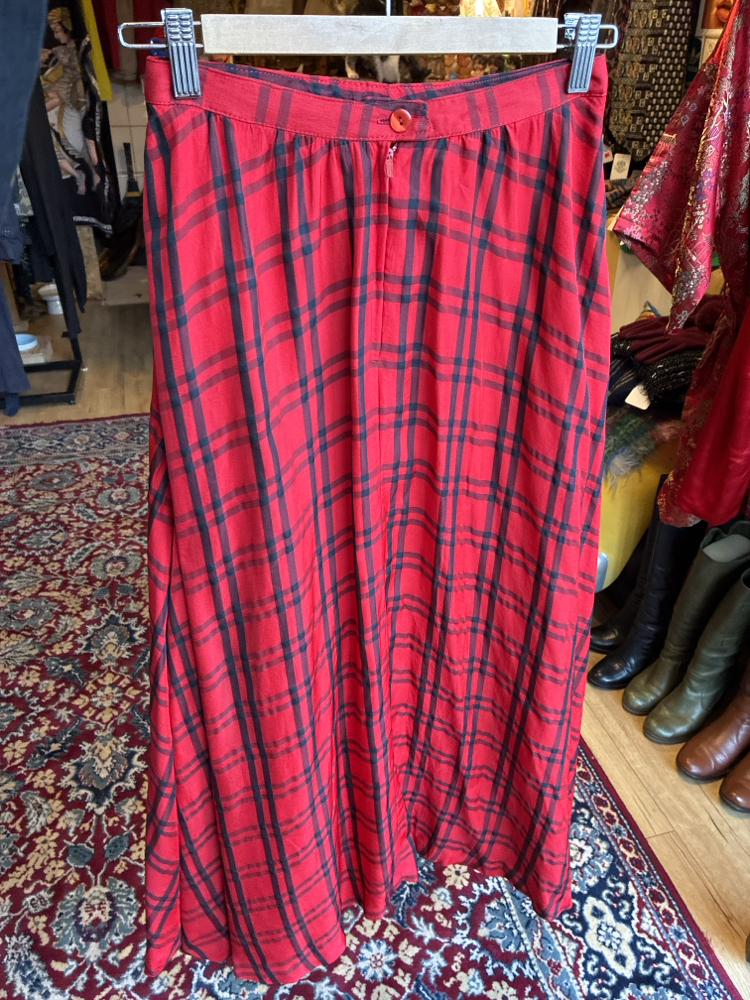 90’s Red Plaid Maxi Skirt