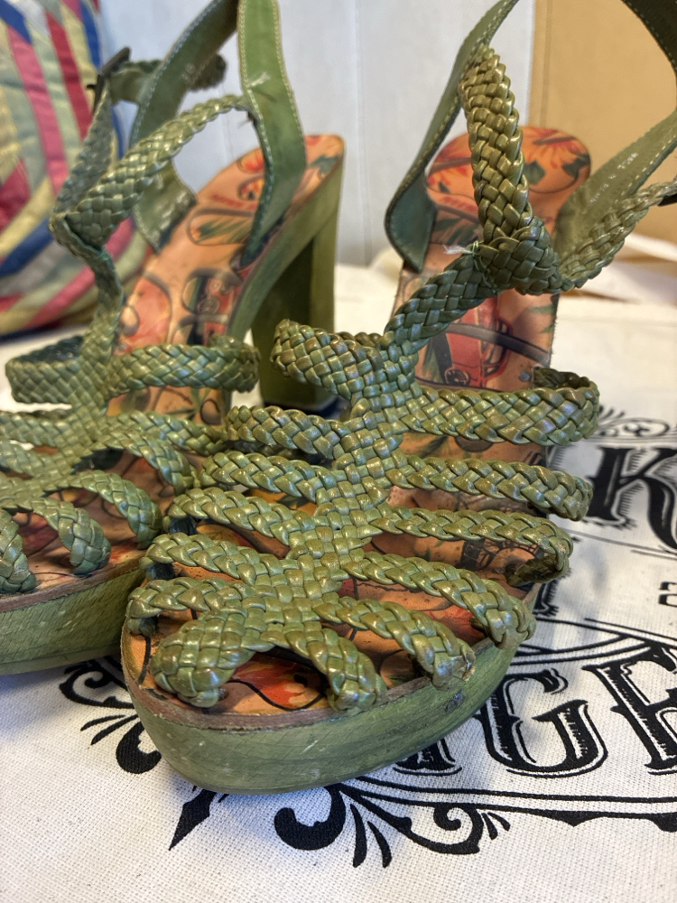 Miss Sixty Y2K Vintage Woven Strappy Printed Platform Heels
