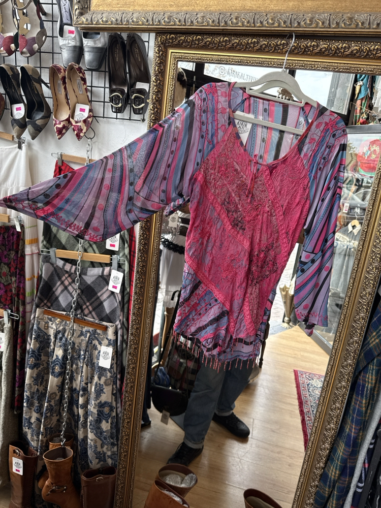 Y2K Boho Mesh Patchwork Top