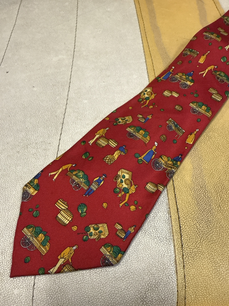 Abbate Silk Tie with Harvest/Market Scene Pattern