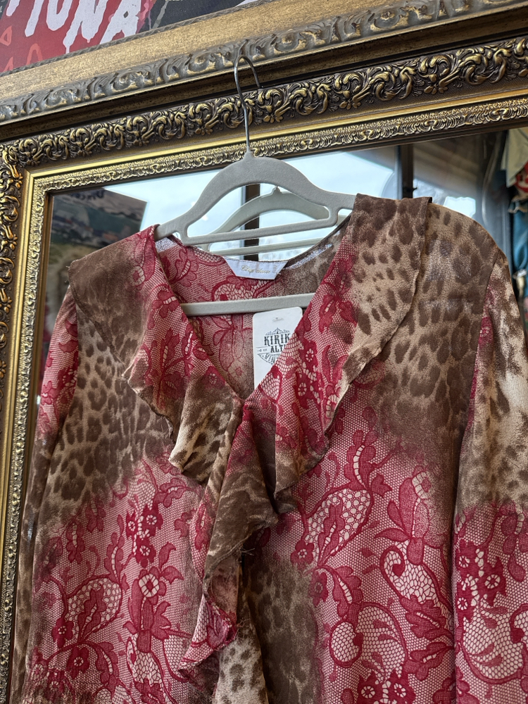 Y2K Wild Lace Leopard Ruffle Blouse
