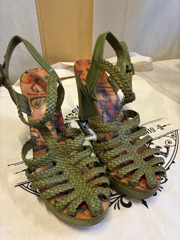 Miss Sixty Y2K Vintage Woven Strappy Printed Platform Heels
