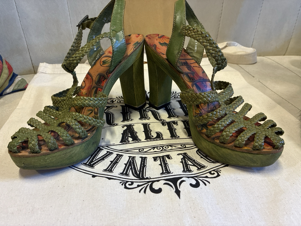 Miss Sixty Y2K Vintage Woven Strappy Printed Platform Heels
