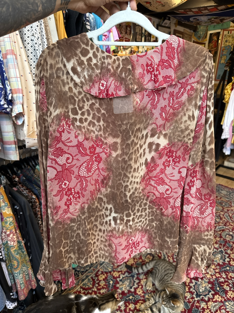 Y2K Wild Lace Leopard Ruffle Blouse