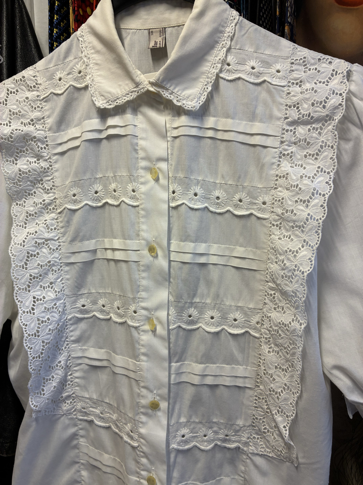 60's White Lace Details Shirt