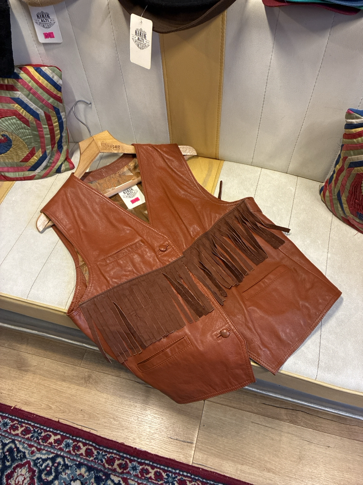 Rust Fringe Leather Western Vest