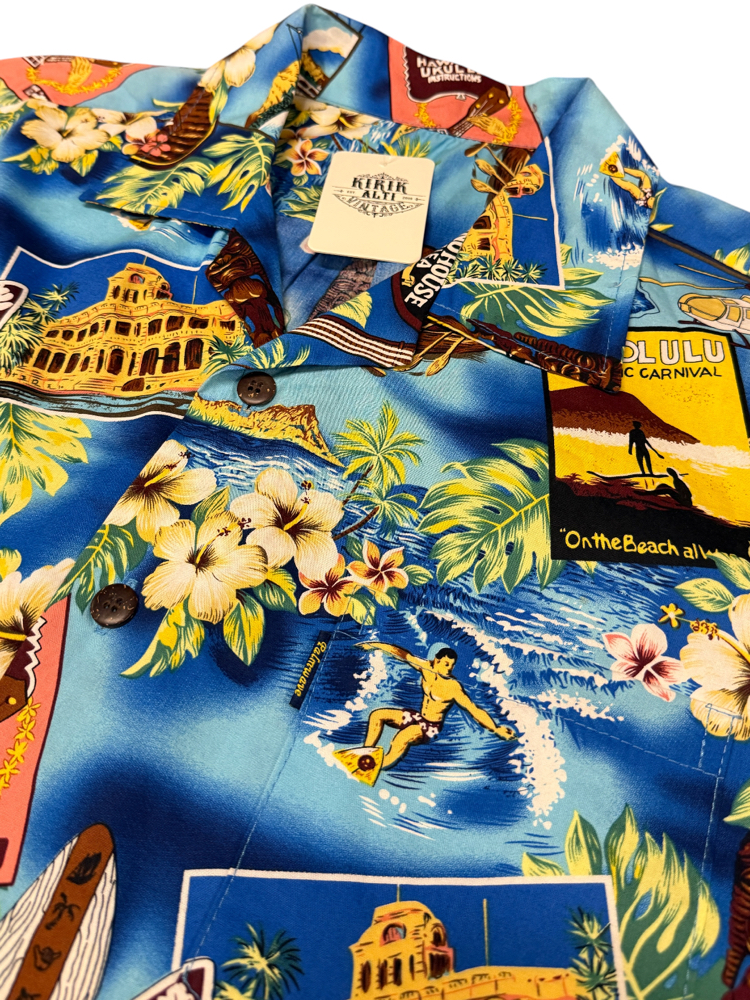 90's Hawaiian Aloha Print Blue Short Sleeve Shirt