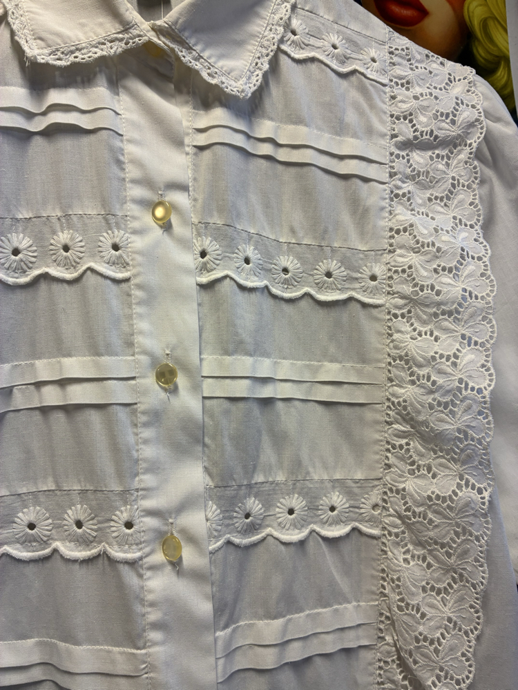 60's White Lace Details Shirt