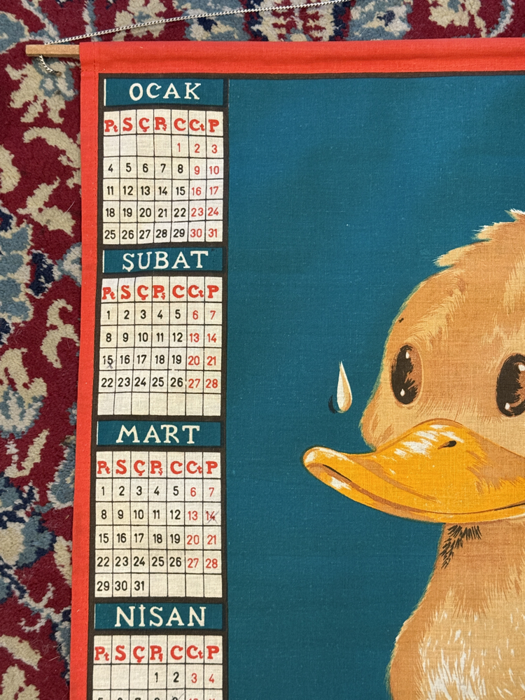 Vakko 1982 Vintage Wall Calendar - Duck Illustrated Cotton Fabric Poster