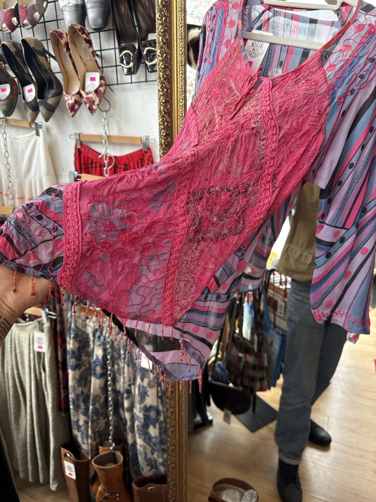 Y2K Boho Mesh Patchwork Top