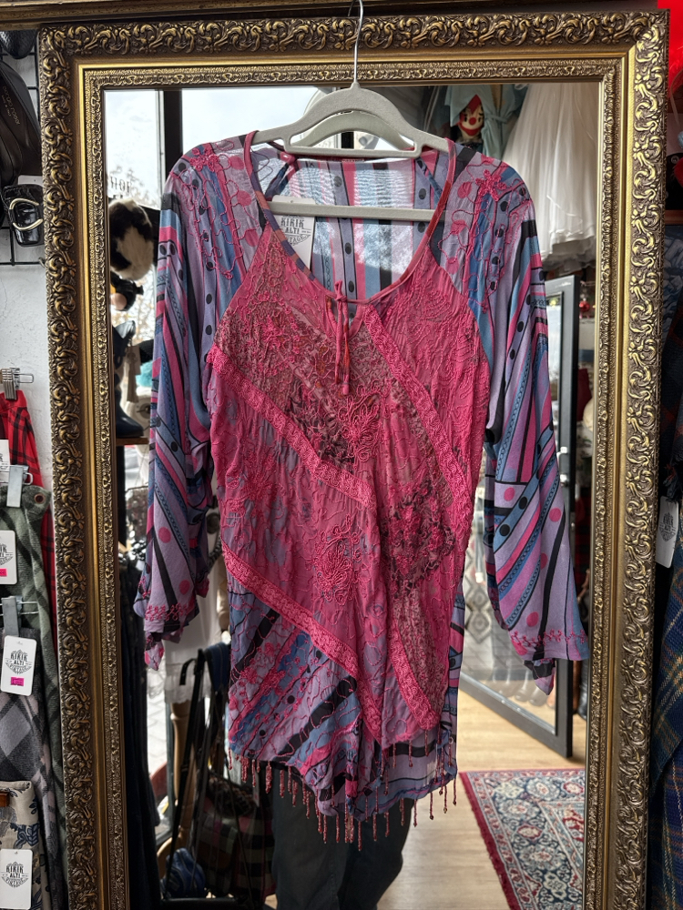 Y2K Boho Mesh Patchwork Top
