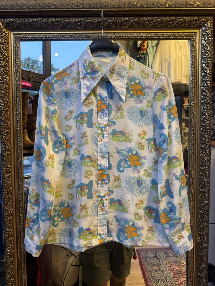 70s Novelty Animal Print Pointed Collar Shirt