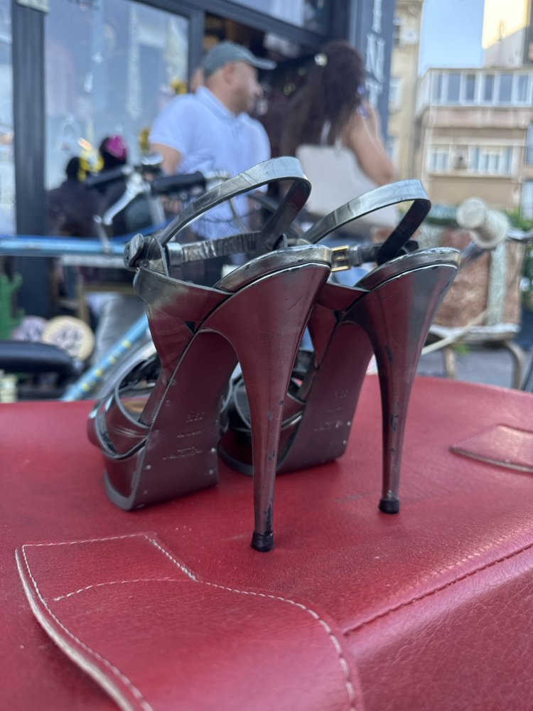 Yves Saint Laurent (YSL) Metallic Silver Tribute Platform Heels