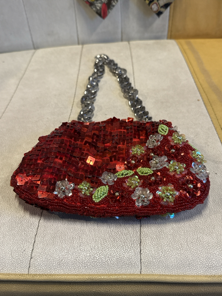 Y2K Beaded & Sequined Red Chain Bag
