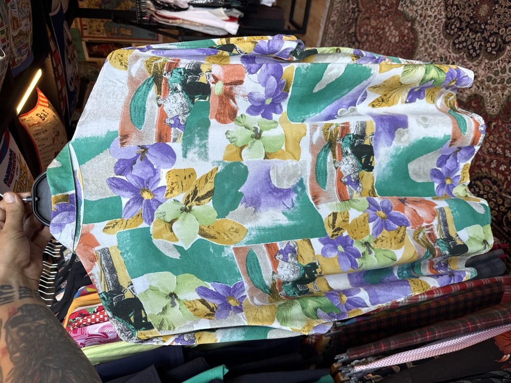 90’s Art Print Floral Shirt — Watercolor Green & Violet