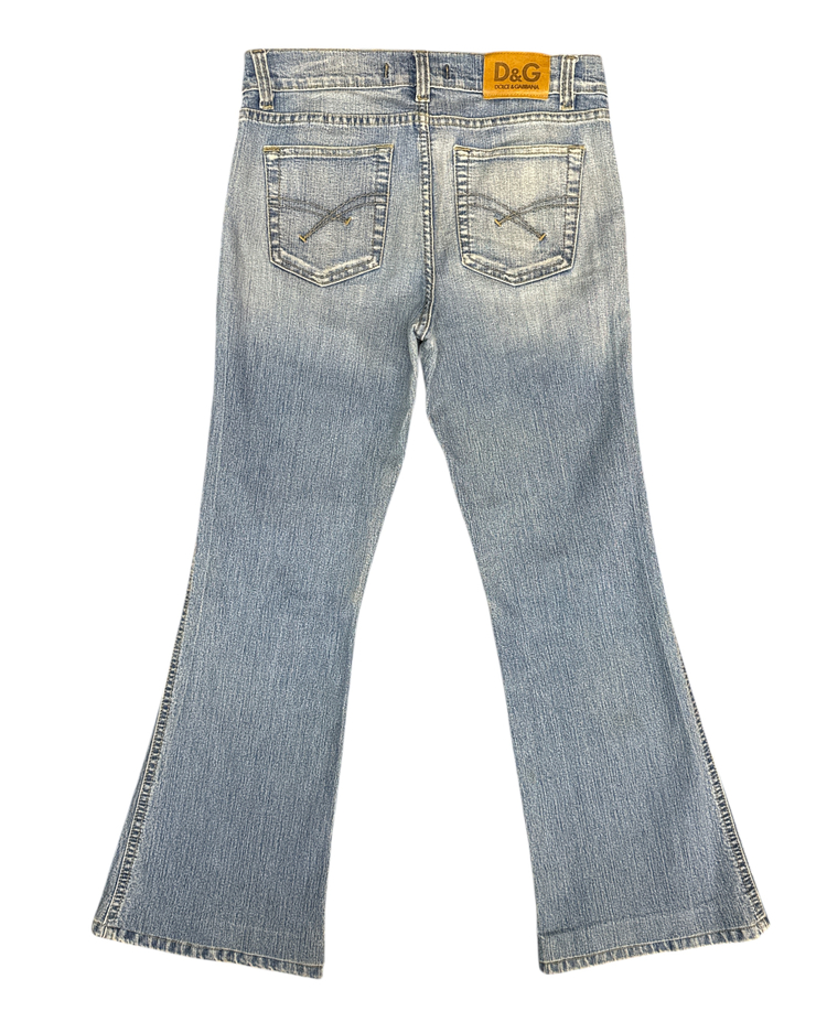 Y2K D&G Lace Patch Flare Jeans