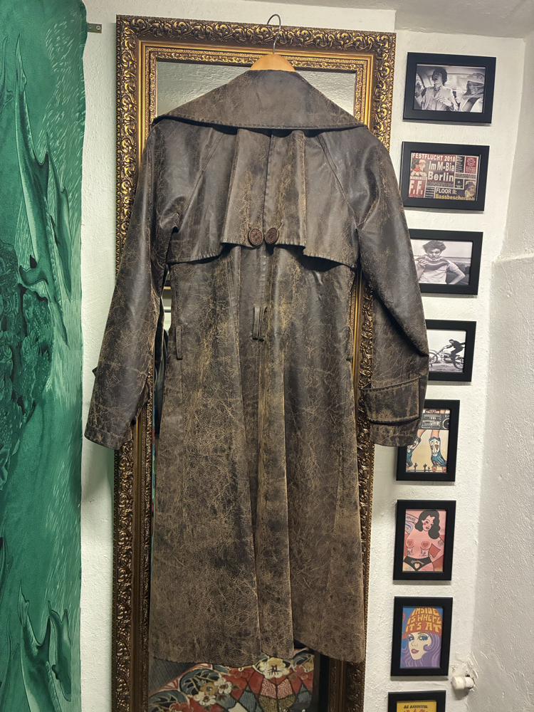 Distressed Faux Leather Trench Coat