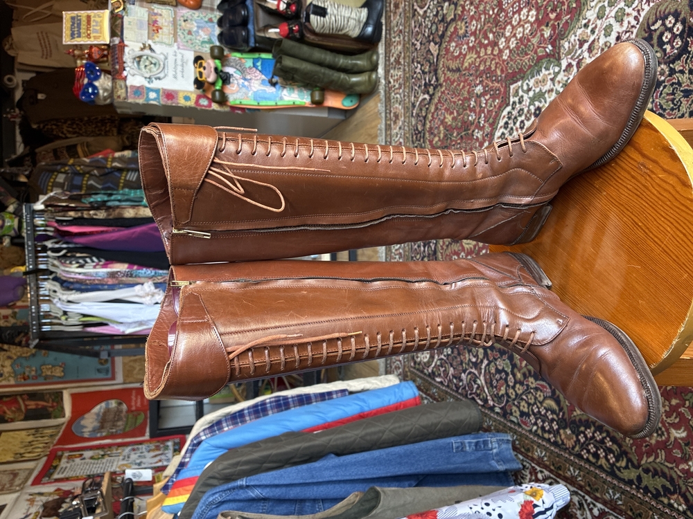60’s Brown Leather Lace-Up Riding Boots