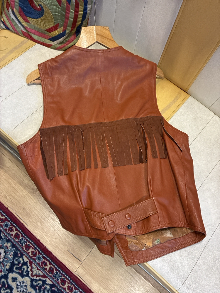 Rust Fringe Leather Western Vest