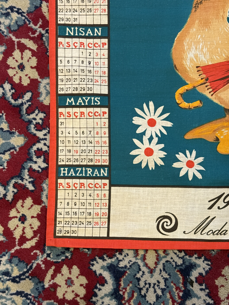 Vakko 1982 Vintage Wall Calendar - Duck Illustrated Cotton Fabric Poster