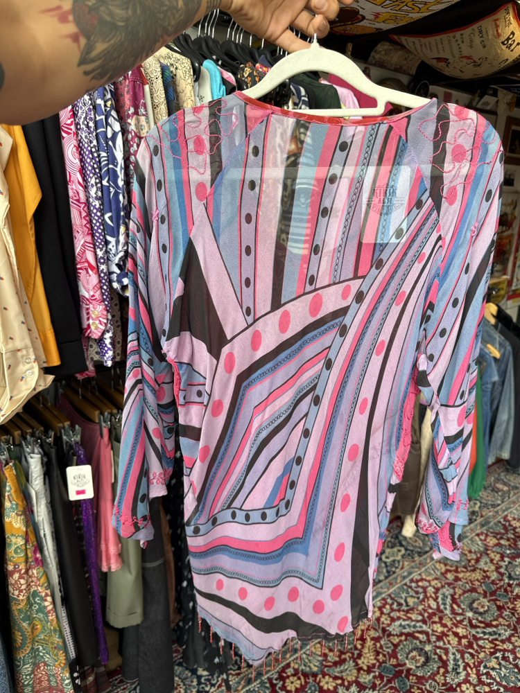Y2K Boho Mesh Patchwork Top