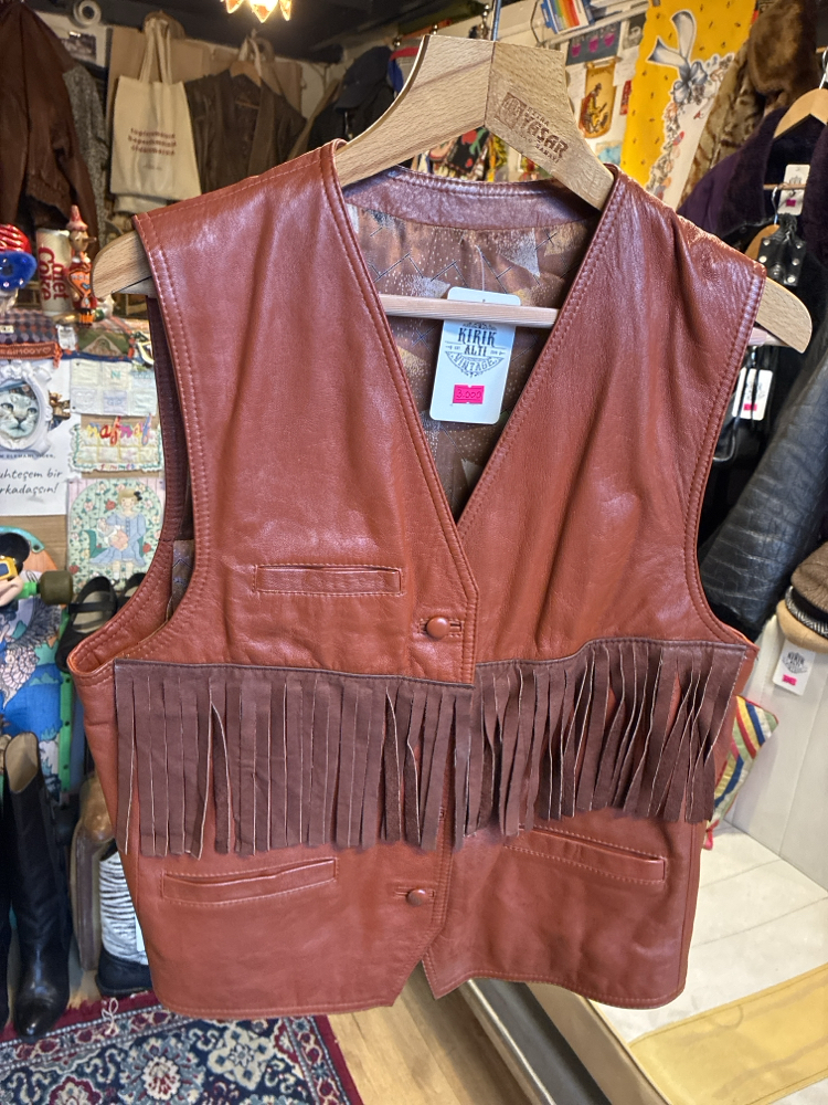 Rust Fringe Leather Western Vest