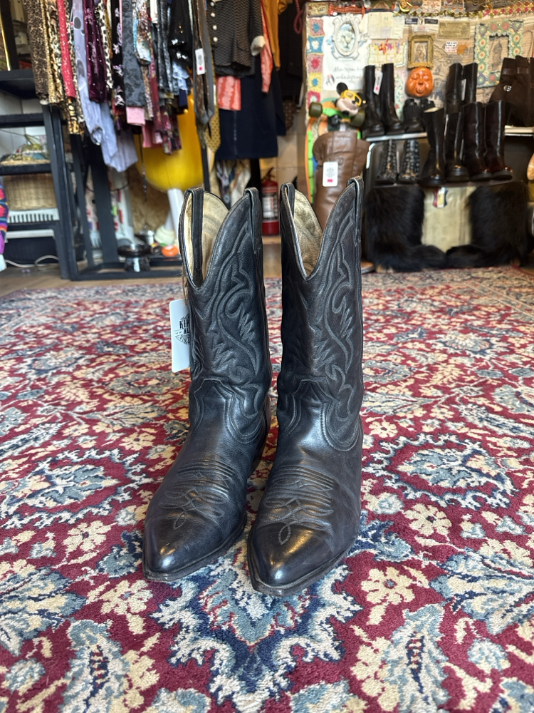 Cowboy Boots Black Genuine Leather Embroidered