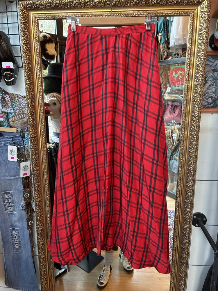 90’s Red Plaid Maxi Skirt