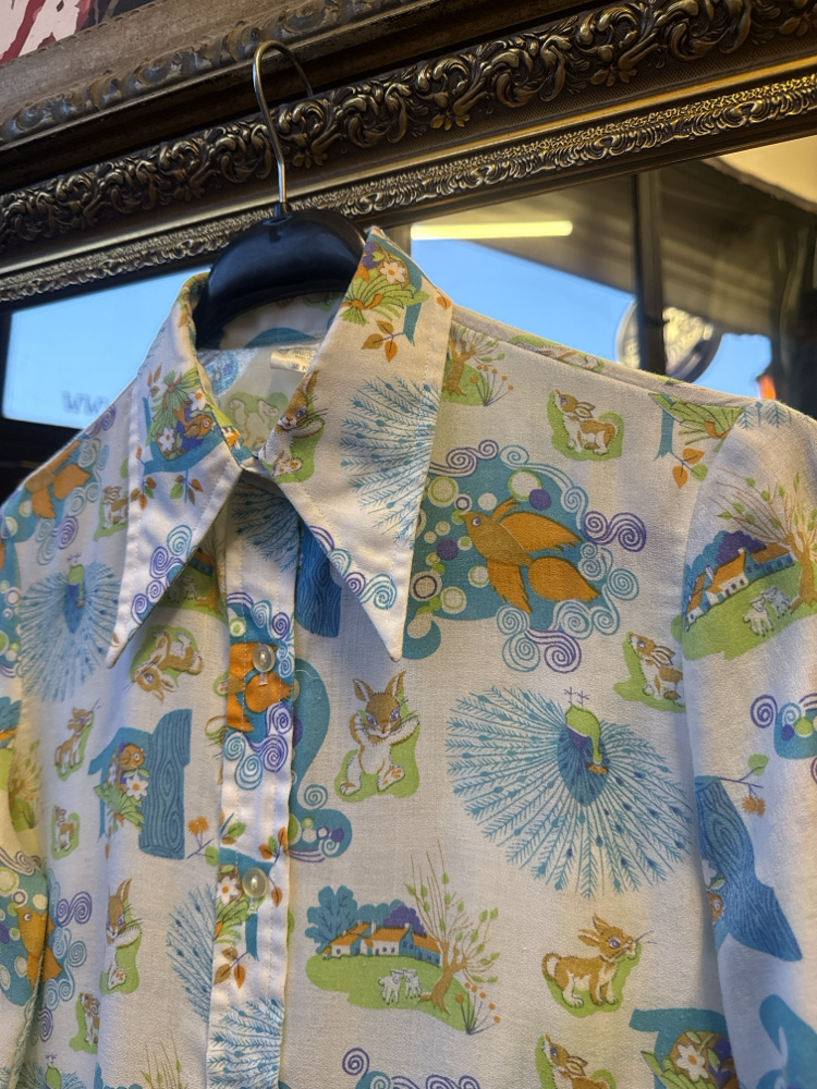 70s Novelty Animal Print Pointed Collar Shirt