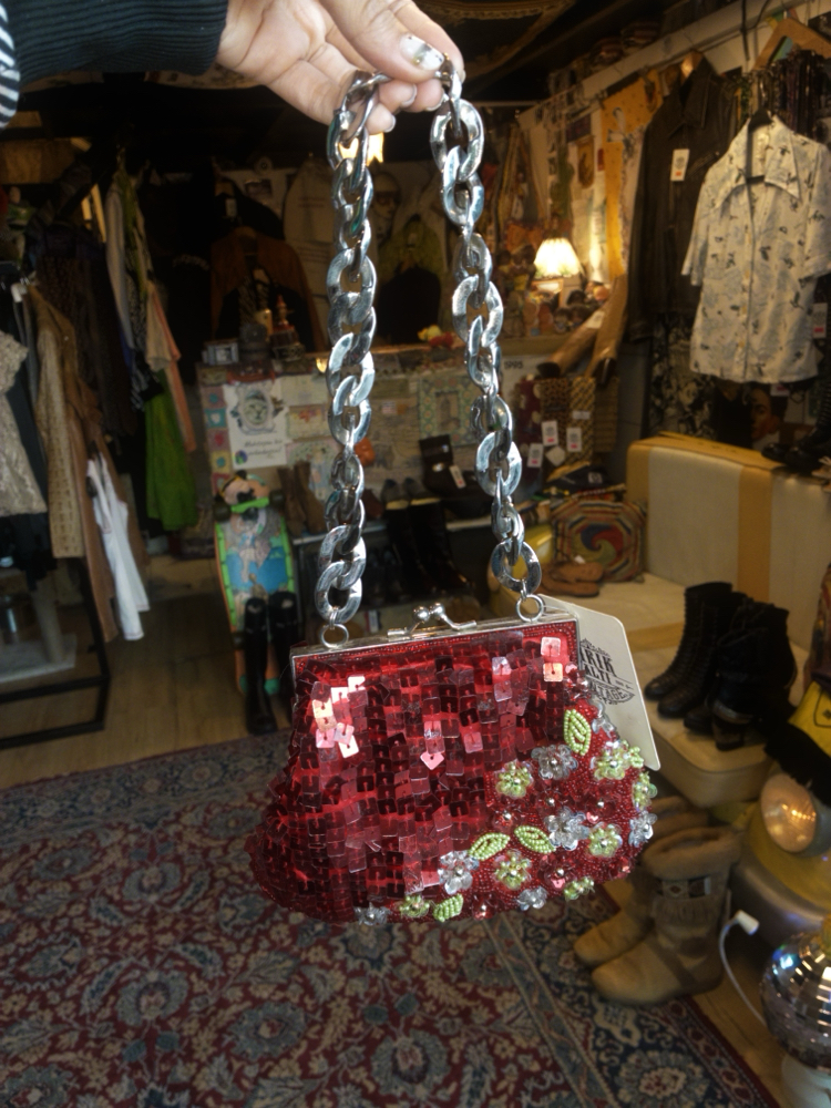 Y2K Beaded & Sequined Red Chain Bag