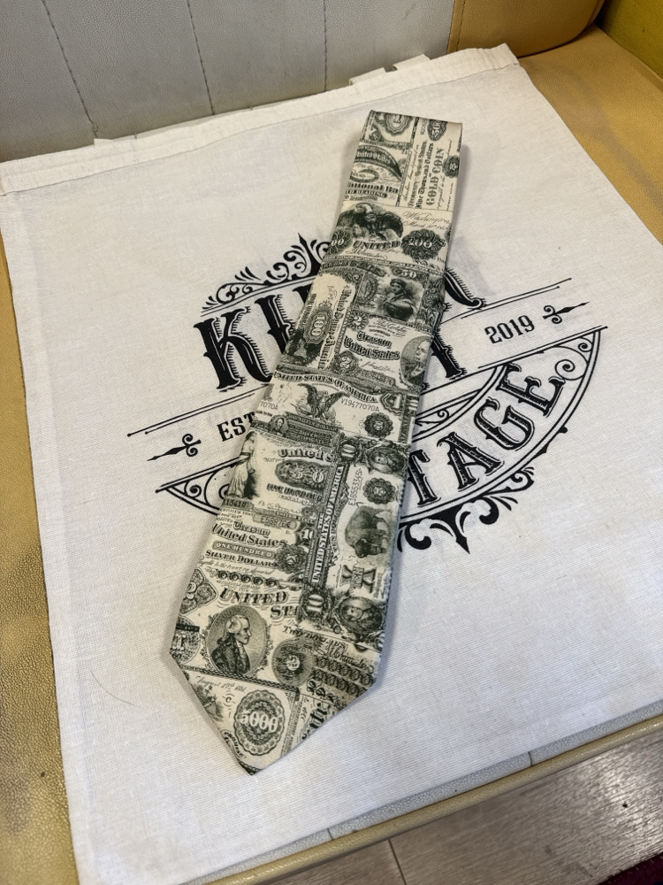Rare US Currency Print Silk Tie - 1901 Bison & Silver Certificate