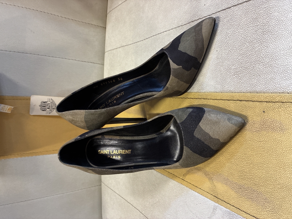 Saint Laurent Paris Camouflage Suede Stilettos