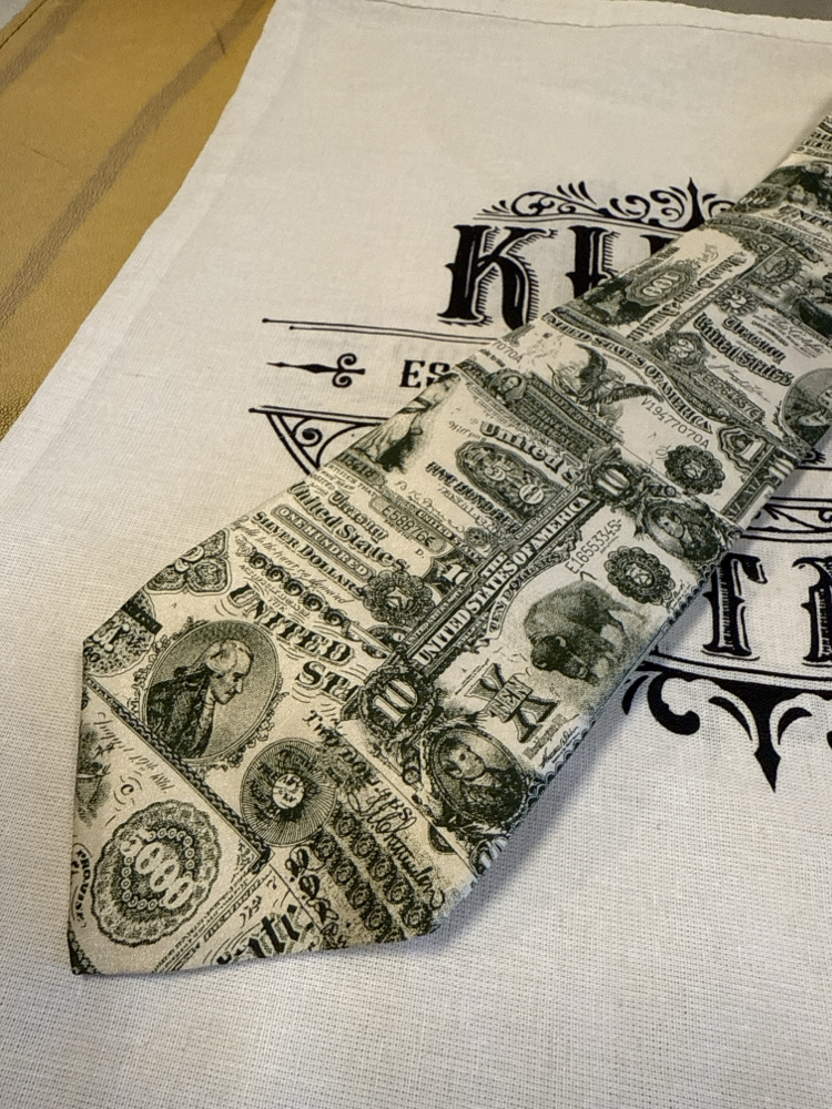 Rare US Currency Print Silk Tie - 1901 Bison & Silver Certificate