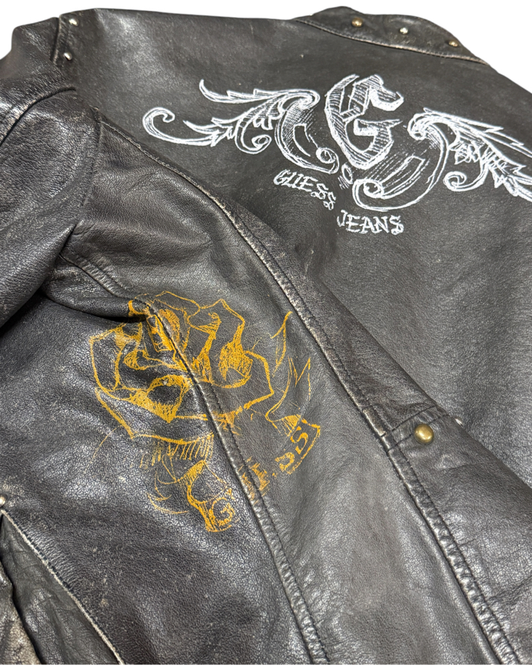 90s GUESS Luxury Jeans Graphics Leather Jacket