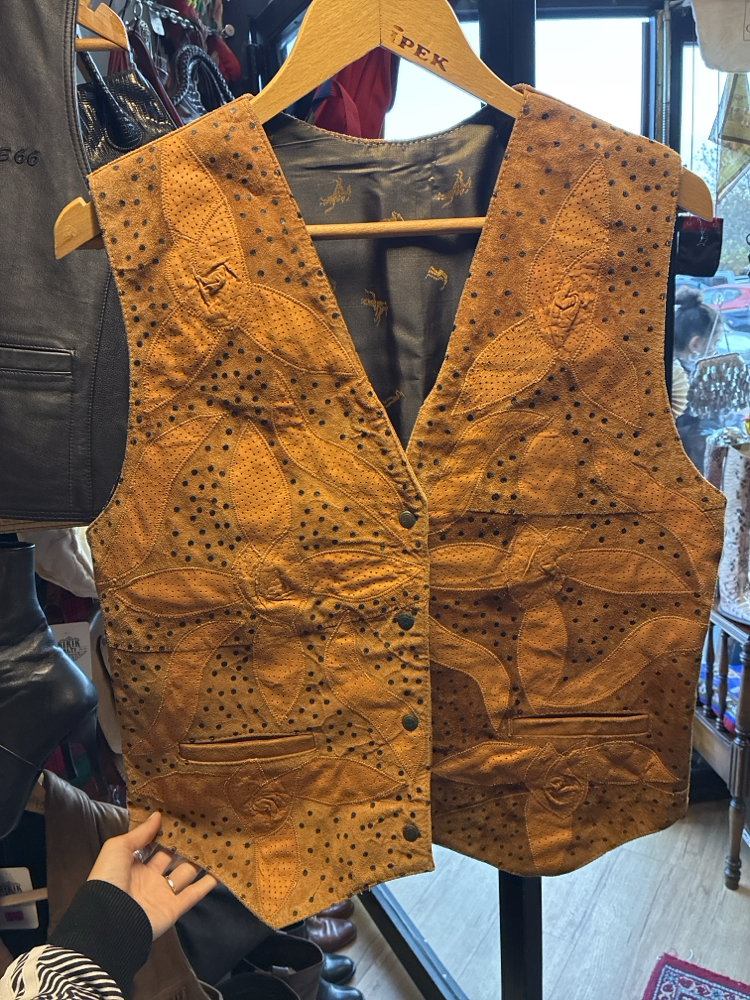 80's Earth Bloom Patchwork Leather Vest