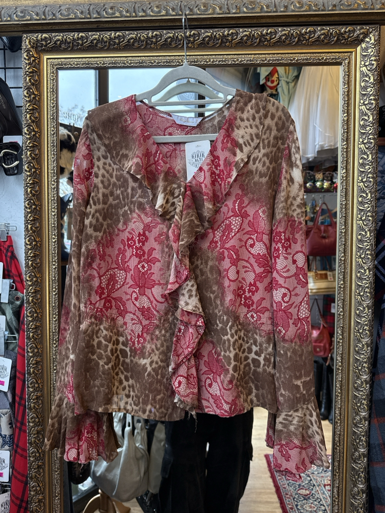 Y2K Wild Lace Leopard Ruffle Blouse