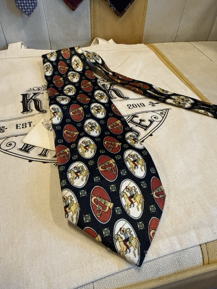 Fiorenzi Vincenzo Silk Made in Italy Equestrian Pattern Tie