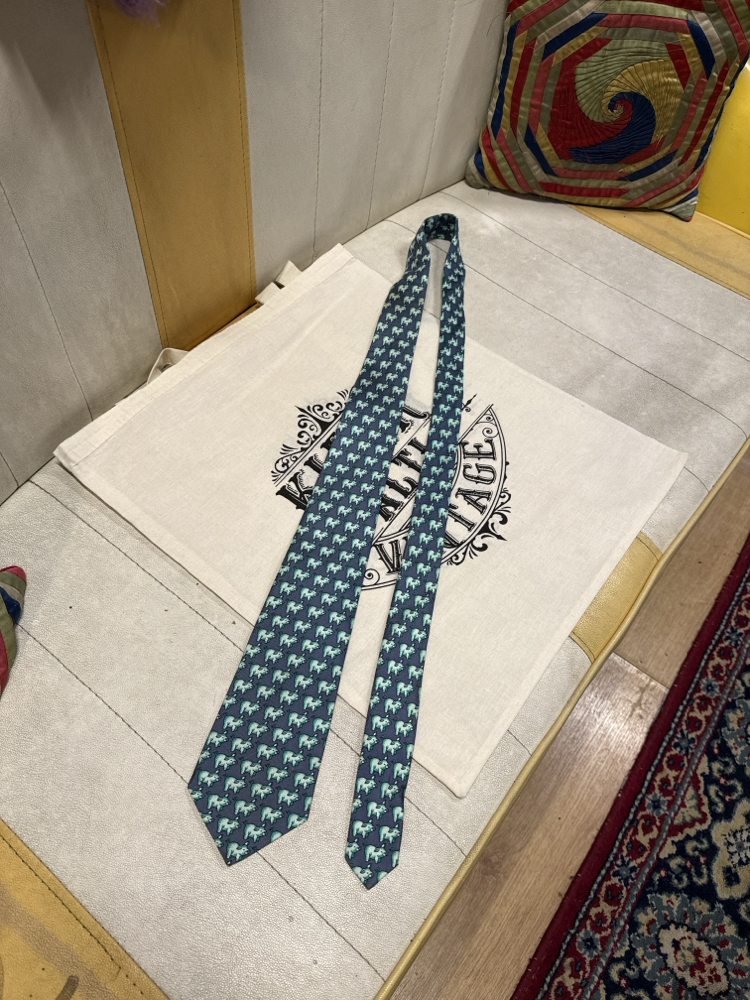 Pink London Green Pigs Silk Tie