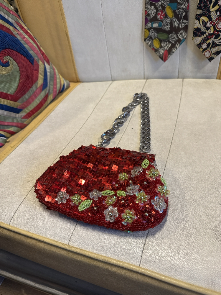 Y2K Beaded & Sequined Red Chain Bag