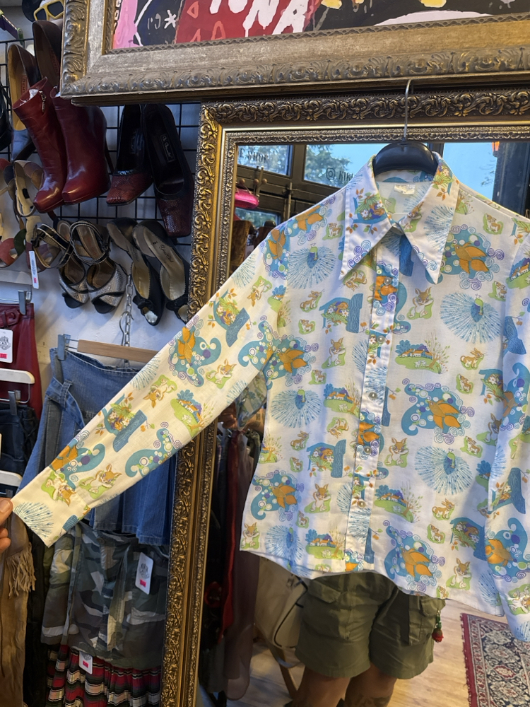 70s Novelty Animal Print Pointed Collar Shirt