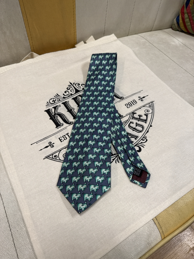 Pink London Green Pigs Silk Tie