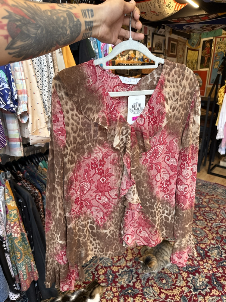 Y2K Wild Lace Leopard Ruffle Blouse