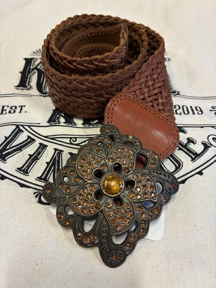 90's Big Flowers Leather Belt