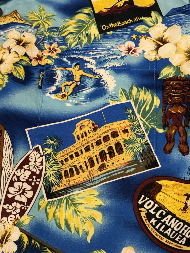 90's Hawaiian Aloha Print Blue Short Sleeve Shirt