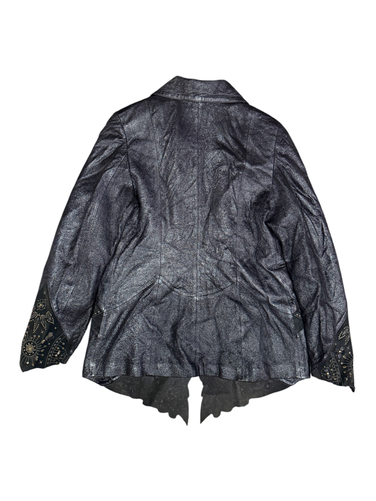 90's Embellished & Sequined Black Leather Jacket