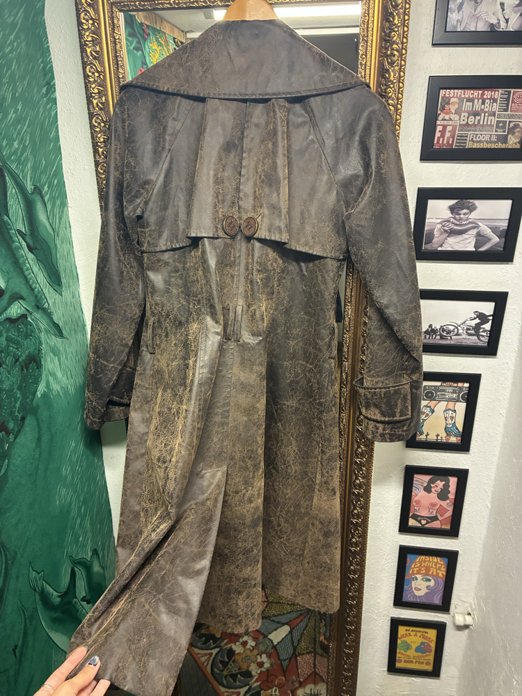 Distressed Faux Leather Trench Coat