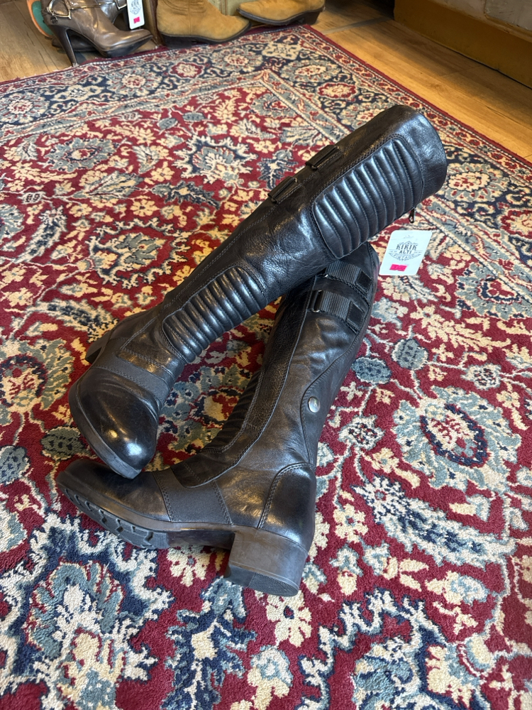 Black Leather Moto Knee-High Boots