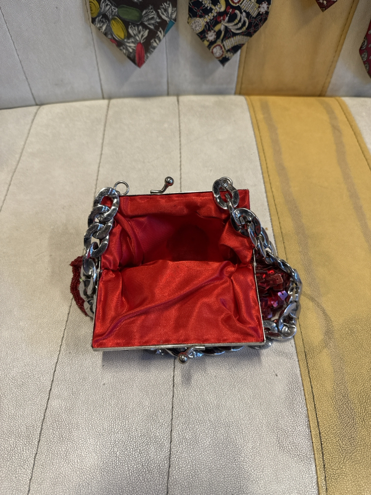 Y2K Beaded & Sequined Red Chain Bag