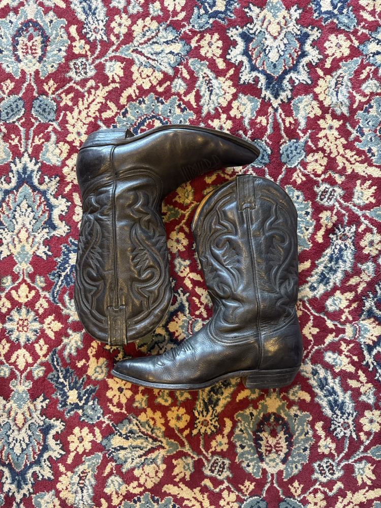 Cowboy Boots Black Genuine Leather Embroidered