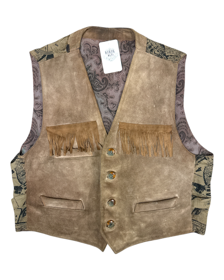80's Suede Vest Newspaper Print